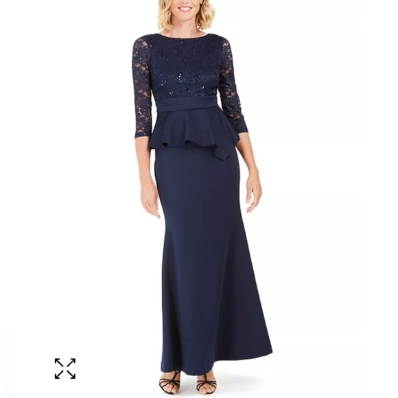 Jessica Howard women's navy blue Size scuba lace peplum maxi